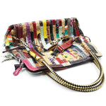 Split-joint Striped Shoulder Sling Leather Bag
