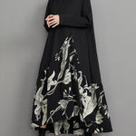 A-Line High-Low Asymmetric Flower Print Split-Joint V-Neck Midi Dresses