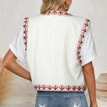 White Boho Floral Embroidered Cardigan Vest