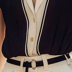 Loose Sleeveless Buttoned Contrast Color Notched Collar Blouses&Shirts Tops