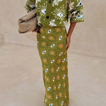 Mysterious Magic Satin Eye Heart Pattern Elastic Waist Drape Maxi Skirt