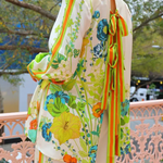 Satin Floral Print Back Tie-up Button Down Oversized Blouse