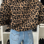 Leopard print plush stand-up collar jacket