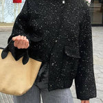 Sequined textured baseball collar short jacket