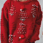 Christmas Pattern Knitted Crew Neck Long Sleeved Sweater