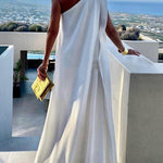 Loose Asymmetric Solid Color Split-Joint One-Shoulder Maxi Dresses