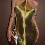 Margovil Chicest Halter Draped Fringe Mini Party Dress