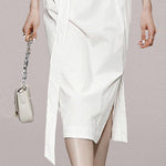 Long Sleeves Loose See-Through Split-Joint Split-Side Tied Waist V-Neck Midi Dresses Shirt Dress