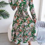 Long Sleeves Buttoned Flower Print Tied Waist Lapel Maxi Dresses