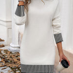 Long Sleeves Loose Contrast Color Split-Joint Mock Neck Mini Dresses Sweater Dresses