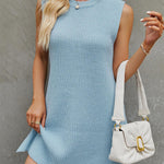 A-Line Loose Solid Color Split-Side Tied Waist Round-Neck Mini Dresses Sweater Dresses