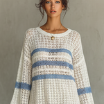 Women's Vacation Style Openwork Knit Striped Mini Dress