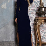 Bodycon Long Sleeves Backless Solid Color Split-Joint Split-Side Round-Neck Maxi Dresses
