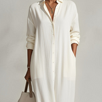 Casual Plain Buttoned Shirt Collar Maxi Dress