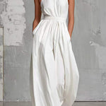 Halter Neck High Waist Pocketed Wide Leg Jumpsuit