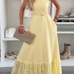 Square Neck Sleeveless Lace Splice Maxi Dress