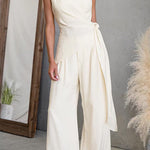 One Shoulder Irregular Hem Top High Rise Pocketed Wide Leg Pants Set
