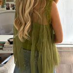 Solid Mockneck Tulle Cover Up Top with Crop Lace Camisole