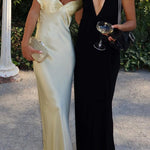 Margovil Off Shoulder Backless Cut Out Satin Maxi Dress