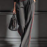 Women's Dark Gray Air Layer Red Contrasting Edge Hooded Sweatshirt And Straight Pants Set