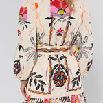 Puff Long Sleeves Button Up Floral Print Ruffle Mini Dress