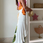 One Shoulder Side Draped Ruffle Slit Floral Print Maxi Dress