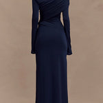 Off Shoulder Long Sleeves Ruched Solid Maxi Dress