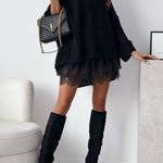 Round Neck Sleeveless Patchwork Lace Trim Mini Dress