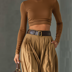 Women's Blended Brown Top And Wide-leg Pants Set