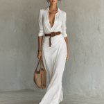 Ladies Lapel Single Breasted Long Sleeve Belted Maxi Dress