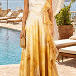 Mockneck Sleeveless Floral Print Ruffle Slit Maxi Dress