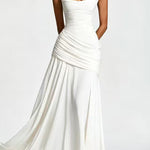 Margovil Sleeveless Back Criss Cross Solid Flowy Maxi Dress