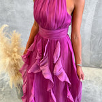 Halter Neck Ruffle Flowy Maxi Dress