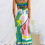 Margovil Spaghetti Strap Cut Out Unique Print Wide Leg Jumpsuit