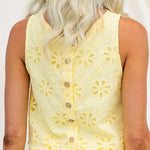 Sleeveless Buttons Detail Floral Lace Hollow Out Top