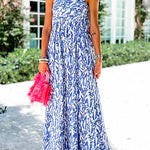Strapless Back Bow Printed Swing Maxi Dress