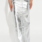 Margovil Back Slit Faux Leather Bodycon Maxi Skirt