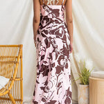 Spaghetti Strap V Neck Floral Print Slit Maxi Dress