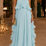 Margovil Strapless Tube Ruffle Pleated Swing Maxi Dress