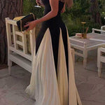 Margovil Spaghetti Strap Low Cut Color Block Swing Maxi Dress