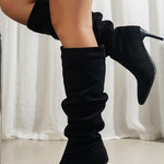 Margovil Faux Suede Pointed Toe Stiletto Heel High Boots