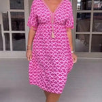 Aisha™ | Comfortable Loose Fit V-Neck Midi Dress