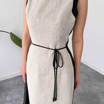 Boat Neck Sleeveless Back Slit Maxi Dress