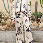 Margovil Long Sleeves Button Up Reef Print Satin Shirt