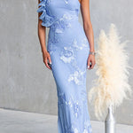 Ruffle One Shoulder Floral Bodycon Maxi Dress