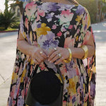 Boat Neck Floral Print High Low Hem Maxi Dress