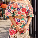 Puff Sleeves Back Cut Out Floral Print Crop Top