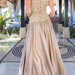 Mockneck Sleeveless Lace Splice Satin Maxi Dress
