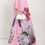 A-Line Flared Sleeves Flower Print Pleated V-Neck Maxi Dresses
