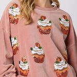 Christmas Pumpkin Cake Sequined Round Neck Loose Sweatshirt